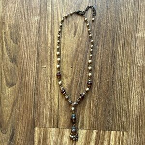 Pearl and Stone Lariat Necklace